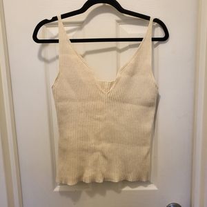 Ba&sh Cream Knit V-Neck Tank Top